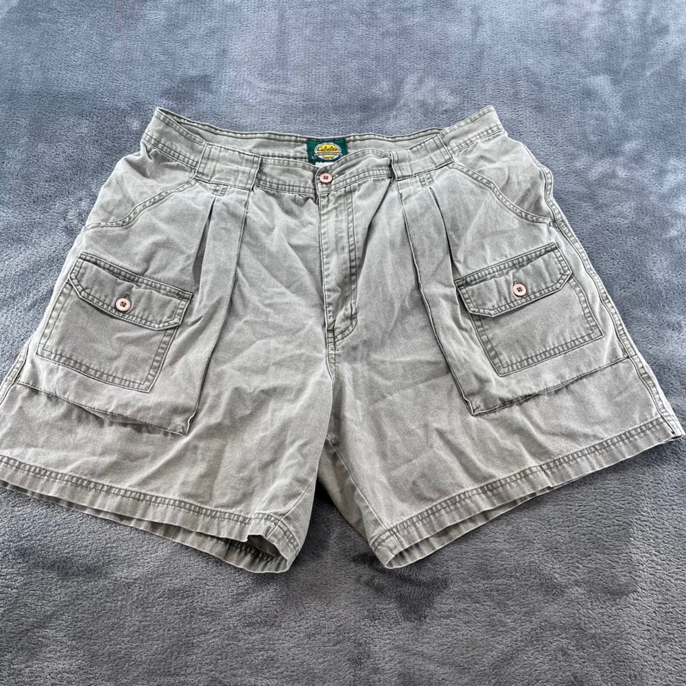 Cabelas Mens 38 Cargo Shorts Olive Green Cotton Canvas Pleated Multi Pocket 6.5"